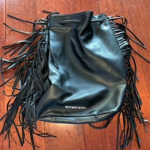 VICTORIA’S SECRET BLACK LEATHER TASSLE BAG